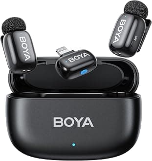 BOYA Mini Wireless Microphone for iPhone, Ultra Light 5g Lavalier Microphone with Lightning Plug, AI Voice Changer, Noise Reduction 3 Levels, 30h, Professional Wireless Microphones for Social Video