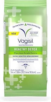 Vagisil Healthy Detox Wipes, for All Over Cleaning, Formulated with Essential Oils, 20 Wipes in a Re-Sealable Pouch