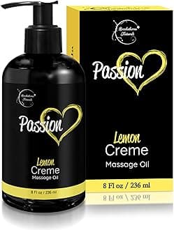 Brookethorne Naturals Passion Sensual Massage Oil For Couples – All Lemon Crème Scent With Almond & Jojoba Oil. Natural Body Dry Skin. Massaging Romance Relaxation 8Oz
