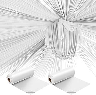 Moukeren 2 Roll 40'' x 100' Plastic Table Cover Roll Disposable DIY Tablecloth Roll Carnival Tent Party Supplies for Big Top Tent Backdrop Curtains Patriotic Ceiling Walls Drapes Decoration (White)