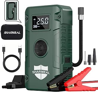 Sharmeal Jump Starter 6000A,12V Car Battery Jump Starter with Air Compressor (Up to All Gas or 10.0L Diesel Engine), Battery Booster with 3 Modes Flashlight and Jumper Cable