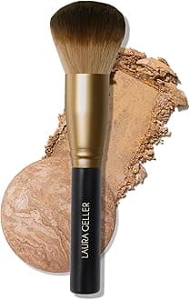 LAURA GELLER Full Face Powder Makeup Brush with Wooden Handle in Midnight Black – Foundation, Setting Powder, Blush, Bronzer, Highlighter and Luminizers – Sheer, Even Application and Blending Makeup