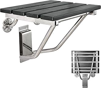 Folding Shower Seat Wall Mounted, Plastic Wood Black