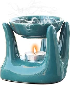 Pure Source India Oil Burner for Home, Office, with 1 Tea Light Candle, Made by Porcelain (Green)