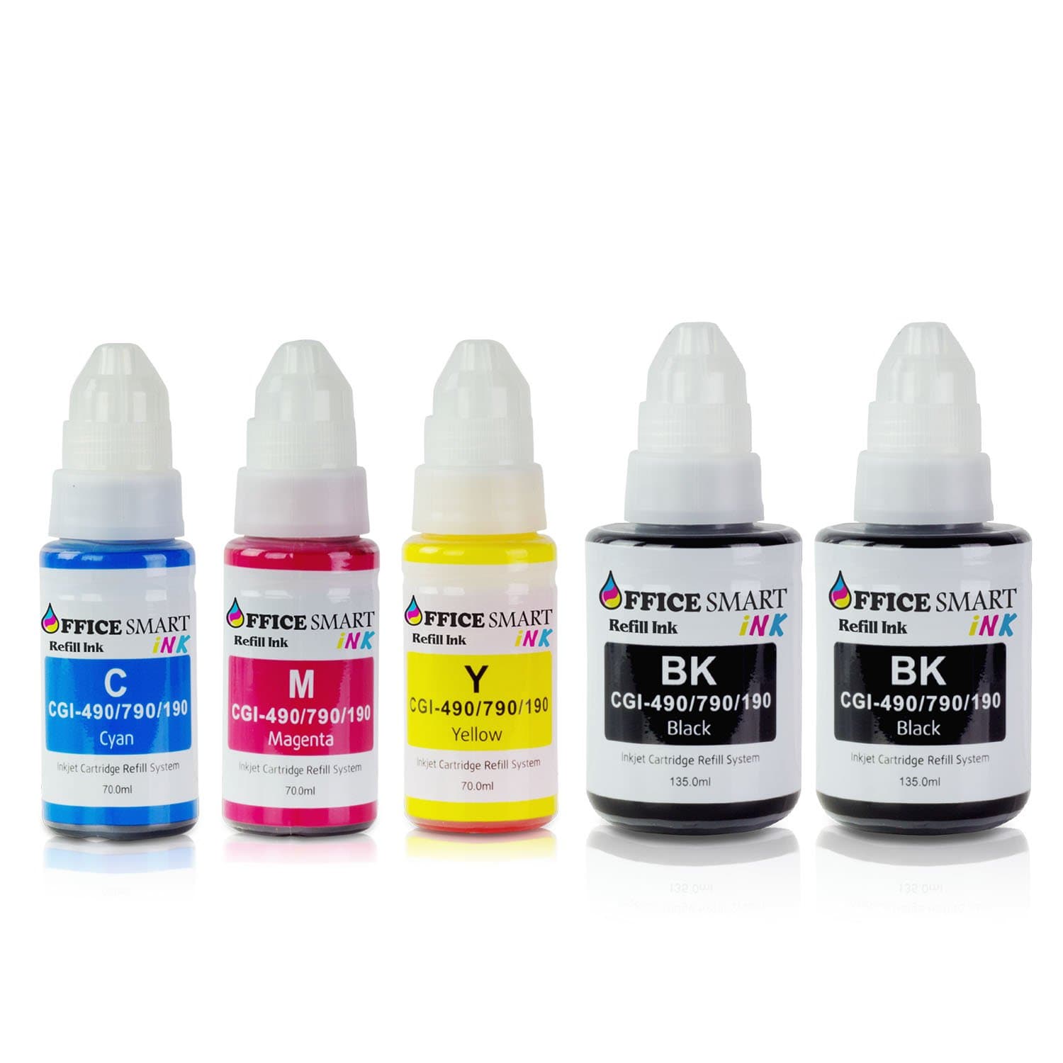 5PK Refill Dye Ink Kit Compatible with GI-290 (2X Black 135ml, Cyan Magenta Yellow 70ml Compatible with G4200, G3200, G2200, G1200 Printers