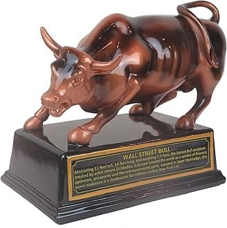 Official Licensed Bronze Wall Street Bull Stock Market NYC Figurine Statue with Base (X-Large 8")