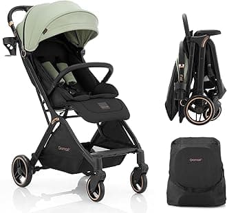 Gravity Folding Baby Stroller - Portable Travel Toddler Stroller w/Adjustable Backrest, Canopy & Cup Holder, Lightweight and UV Protected, One-Hand Automatic Folding - Green