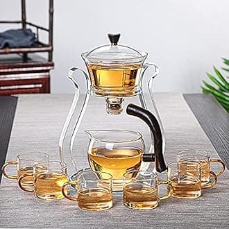 RORA Lazy Kungfu Glass Tea Set Semi Automatic Drip Rotating with Infuser Glass Teapot Set (6 cups)