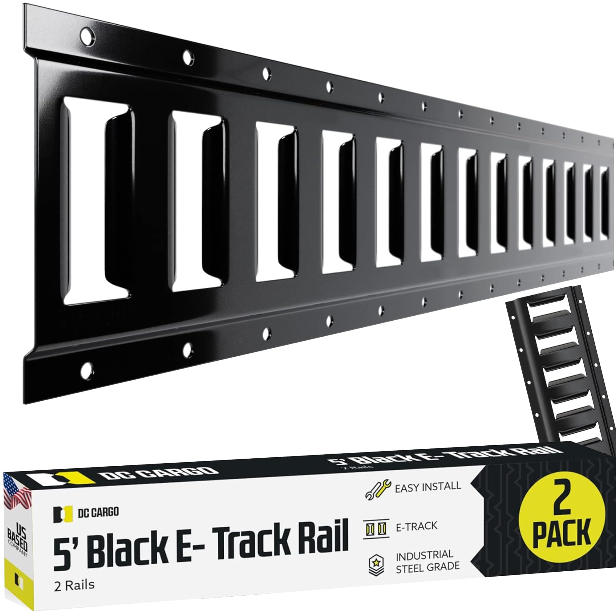 DC Cargo Mall E Track Tie Down Rail Kit 5' (2 Pack) for Garages, Vans, Trailers, Motorcycle Tie Downs, ATV Mountings-ETrack Bar Rails–Powder-Coat Black-Secure Cargo & Heavy Loads Up to 2,000lbs
