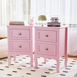 Bonnlo Nightstand Set of 2, Nightstands with 2 Drawers, Bed Side Table/Night Stand, Pink Nightstand, Small Nightstand for Bedroom, College Dorm, Kids’ Room, Living Room, Wood, 16W x 12D x 24H