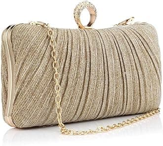 Womens Golden Evening Clutch Purse Glitter Handbag Pleated Evening Bag for Bridal Wedding Party