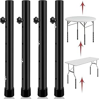 8 Pack Table Risers For Folding Table, 4 Levels Adjustable Height Folding Table Leg Extenders, Heavy Duty Metal Table Leg Extensions, Folding Table Risers For Raise Table Height 3.6in|6.77in|10in|13in