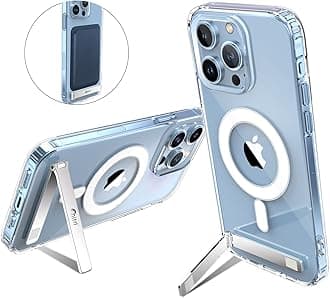 iPhone 13 Pro Max Clear Case, Three-Way Stand Magnetic Compatible With MagSafe Charger, Metal Kickstand, Transparent Hard PC Back, Slim Shockproof Protective