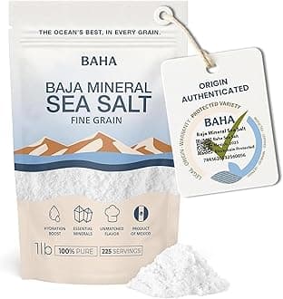 BAHA - Baja Gold Mineral Sea Salt, 1 Lb. Bag - Original Fine Grain, Premium Natural Crystals, Low Sodium, Kosher, For Cooking, Finishing, and Hydration, Sourced from Sea of Cortez. FIne Grain.