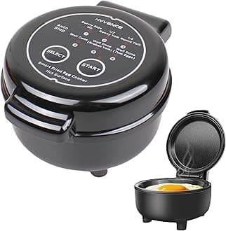 Smart Fried Egg Cooker, Automatic Fried Egg Maker for 6 Features like Sunny Side Up, Over Easy, Fully Cooked & More. Auto Power Off, Alarm, Round Shape, Non Stick Coating (Black)