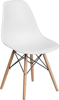 Flash FurnitureElon Series White Plastic Chair with Wooden Legs