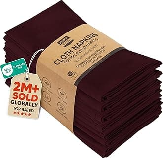 Burgundy Cloth Napkins [12 Pack, 18x18 Inch] Absorbent Cotton Blend Washable and Reusable for Dinner, Restaurant, Lunch, Wedding and Hotel