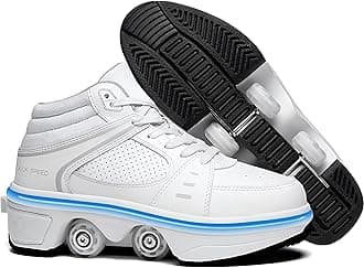 2-in-1 Roller Skates Shoes with Retractable 4 Wheels & Pop-Out Deformation Sneakers Outdoor Sports Skating Shoes for Girls Boys
