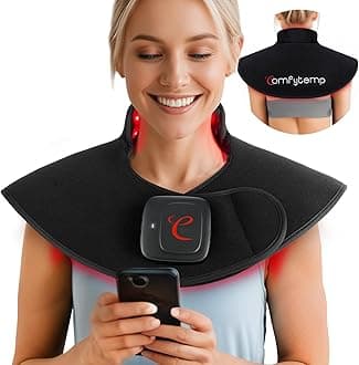 Comfytemp Cordless Red Light Therapy Pad for Neck Shoulder, Wearable Near Infrared Light Wrap for Body, 19W Flexible Light Cape for Upper Back Muscle, 660nm & 850nm