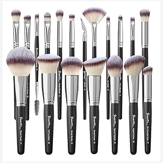 19Pcs ULTRA SOFT Black labeled Makeup Brushes set Contains large powder Flat Foundation Blending Blush Face contour Concealers Brush (16Pcs Matte Black S)
