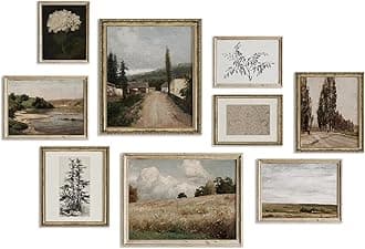 Vintage Wall Art Vintage Posters for Room Aesthetic,Farmhouse Wall Decor Rustic Botanical Wall Art,Moody Landscape Pictures Coastal Sketches Plant Dark Academia Decor for Living Room Bedroom Bathroomg