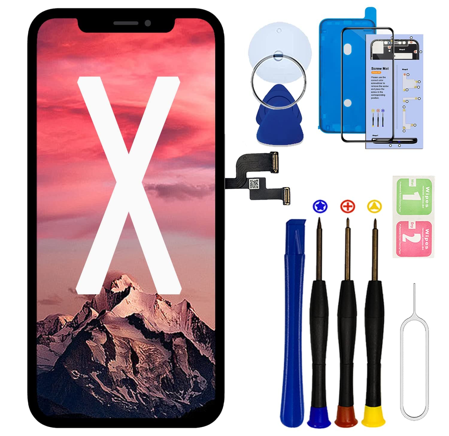 for iPhone X 10 Screen Replacement ​5.8" Kit,3D Touch & LCD Display digitizer Assembly Screen,Compatible with A1865、A1901、A1902，with Complete Repair Tools and Screen Protector.(5.8 Inch)