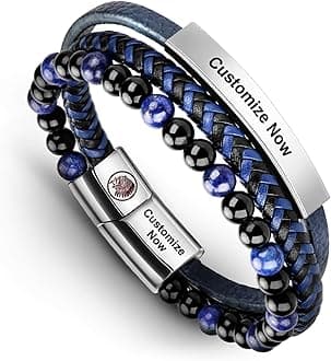 Casisto.J Mens Leather Bracelet – Classic Handmade Braided Black & Brown Cuff Bracelet with Engraved Magnetic Clasp Free Jewelry Gift Boxed