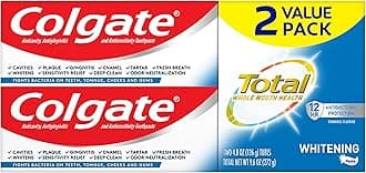 Colgate Total Whitening Toothpaste with Stannous Fluoride and Zinc, Sensitivity Relief and Cavity Protection Mint, 4.8 Oz (Pack of 2)