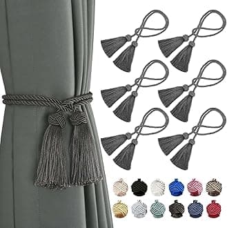 6 Pack Curtain Handmade Tiebacks Decorative Curtain Holdbacks with Tassel… (Charcoal, 6 Pack)