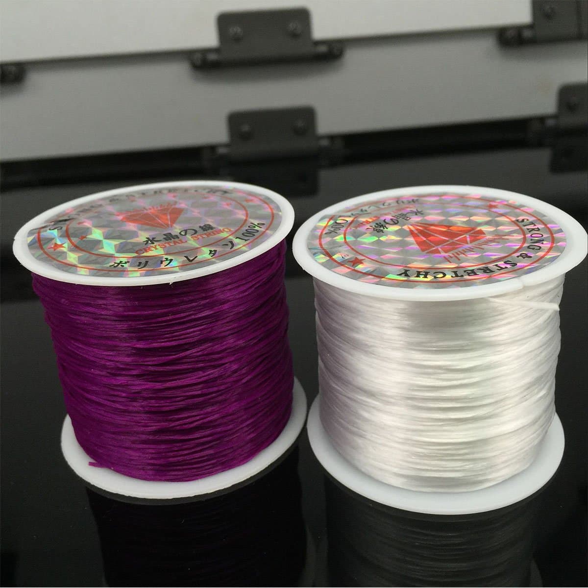 Beading Cords Threads,BANGCHIC 0.6mm Elastic Stretch Polyester Crystal String Cord for Jewelry Making Bracelet Beading Thread 50m/roll (Clear White,Amethyst