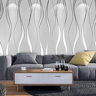Grey Stripes Wallpaper Glitter Effect Textured 3D Flocking Embossed Wallpapers Non-Woven Stripes Wall Paper Roll for Adults Kids Bedroom Living Room Hallway Stairs Lounge