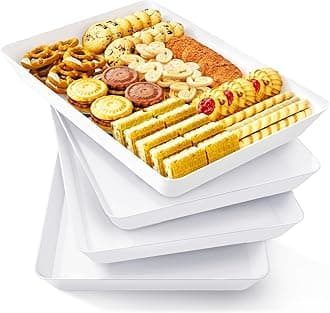 Lifewit Plastic Serving Tray, White Serving Platters for Party Food, BPA Free, Trays for Charcuterie Dishes, Reusable Platter for Snacks, Fruit, Cookies, Sandwich, Set of 4, 34 x 24 cm