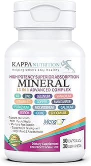 KAPPA NUTRITION (90 Capsules,Vitamin K2, Vitamin D3, Zinc, Selenium, Vanadium, Copper, Manganese, Potassium, Molybdenum, Calcium, Chromium, Iodine, Boron, Mineral 13 in 1 Advanced Complex, from