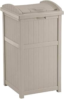 Suncast 4 Pack 15.75" x 16" x 31.6" Trash Hideaway 33 Gallon Resin Outdoor Commercial Garbage Container with Lid for Backyard, Deck, or Patio in Taupe