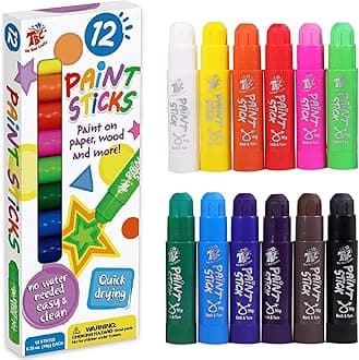 TBC The Best Crafts Paint Sticks,12 Classic Colors, Washable, Non-toxic, Tempera Paint Sticks for Kids and Students