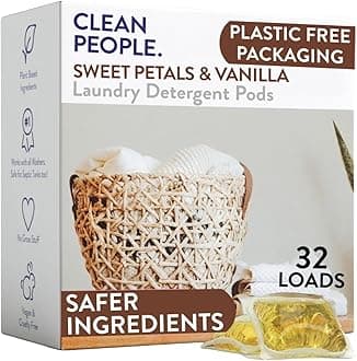 The Clean People Laundry Detergent Pods - Hypoallergenic Laundry Pods - Ultra Concentrated, Recyclable Packaging, Stain Fighting - Sweet Petals, 32 Pack