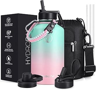 HydroPal Stainless Steel Drinking Bottle - 750 ml, 1 L, 1.2 L, BPA-Free, Suitable for Carbonated Drinks, Insulated Bottle with Straw & 2 Lids, Leak-Proof Insulated Bottle for Sports (Greenish Pink