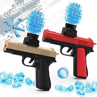 2 Pack Gel Ball Blaster Guns, Small Manual Splat Orby Gun, Gel Splatter Blaster for Adults, Outdoor Activities Shooting Games for Backyard, Garden& Lawn, Ages 14 & Up (Red + Beige)