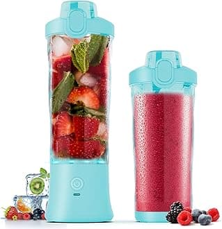Portable Blender,270 Watt for Shakes and Smoothies Waterproof Blender USB Rechargeable with 20 oz BPA Free Blender Cup and a Travel Lid. (Mint blue, 20 oz)