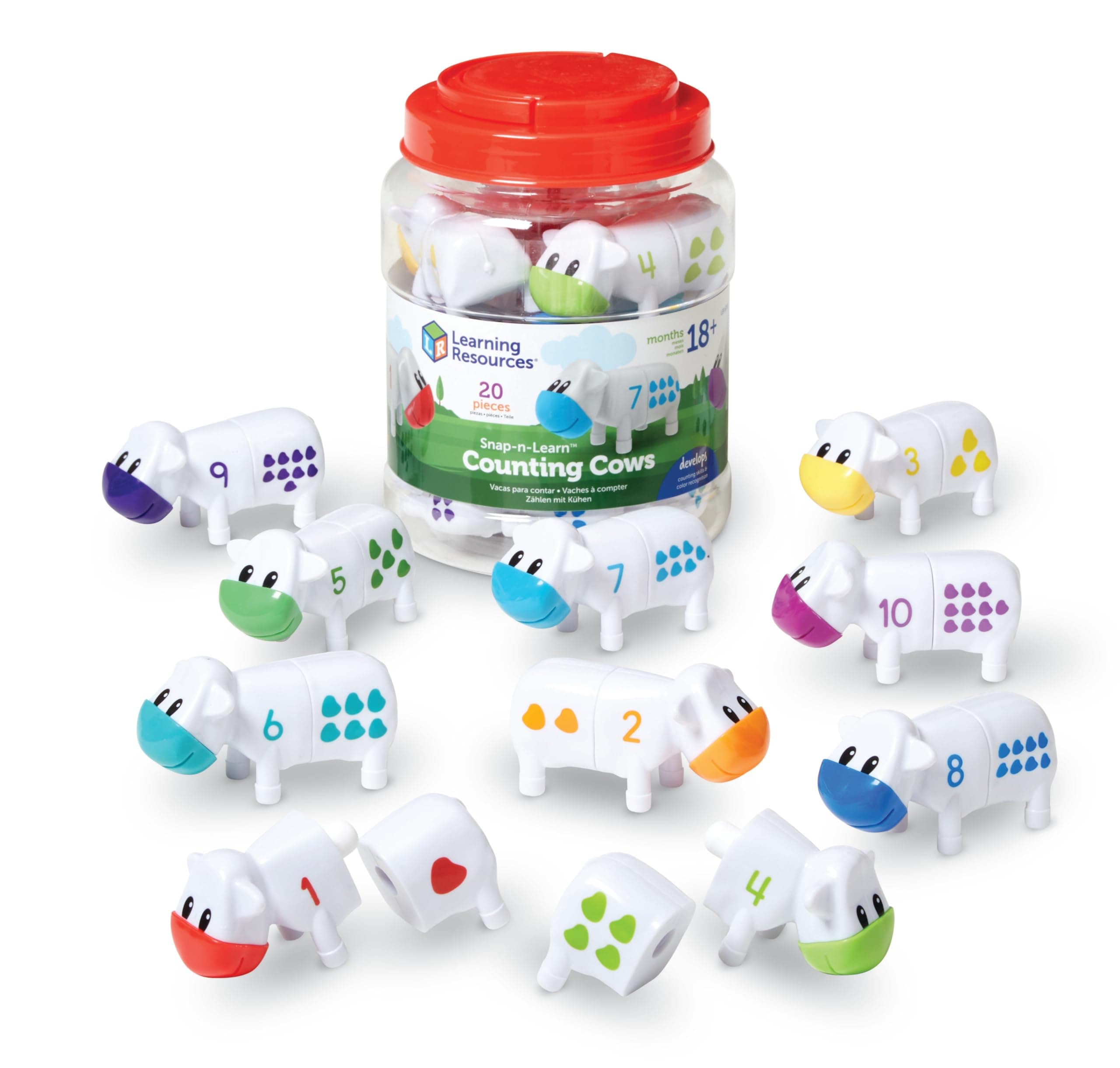 Learning Resources Snap-n-Learn Counting Cows Toy Set - Toddler Toys, Farm Animals, Color Sorting, Fine Motor Skills, Barn Pre K Activities, Preschool, Math Manipulatives, Matching Games