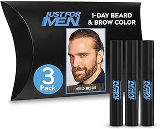 Just for Men 1-Day Beard & Brow Color, Temporary Color for Beard and Eyebrows, For a Fuller, Well-Defined Look, Up to 30 Applications, Medium Brown, Ships in Eco-Friendly Packaging (Pack of 3)