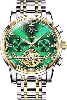 Men's Automatic Mechanical Watch Self Winding Luxury Dress Tourbillon Moon Phase Stainless Steel Waterproof Luminous Chronograph Wrist Watches