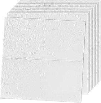 JOLOV 3D Wall Panels, Pack of 12 Tiles Wall Panels, Waterproof, Heat Resistant, 19.7 x 19.7inch PVC Wall Panel, Matt White Diamond Design 32 Sq Ft,for Living Room,Hotel Lobby,Game Room (Blocks)