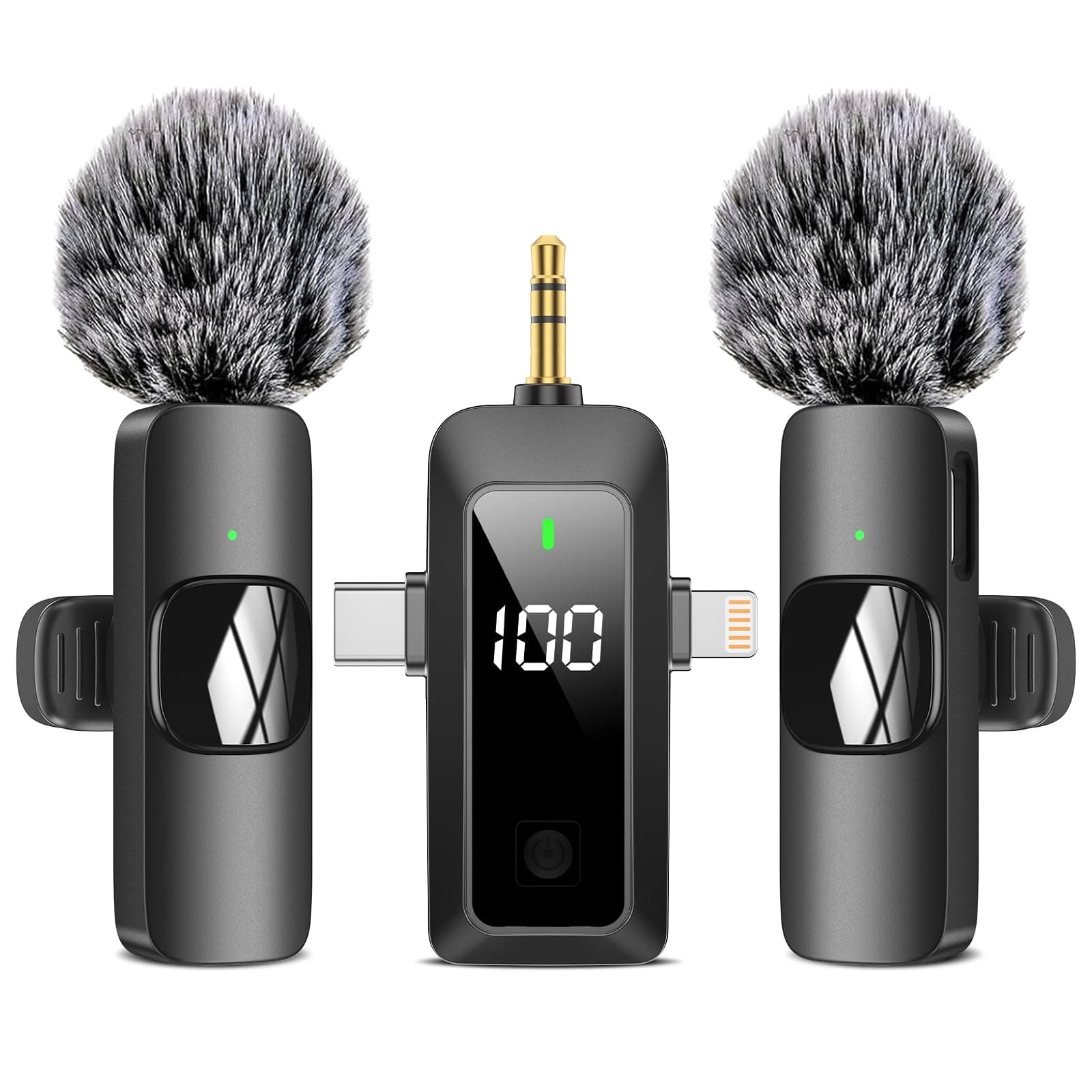 Wireless Lavalier Microphone for iPhone Android: Lapel Microphones for Camera Computer with USB-C 3.5mm USB Plug, Noise Cancellation, Battery Level Display, for Video Recording, TikTok, YouTube, Vlog