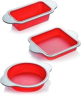 - Silicone Baking Pans Set. 3 PCS Professional Non-Stick Baking Cake Pans Set includes Silicone Round Cake Pan, Square Cake Pan and Bread Loaf Pan.