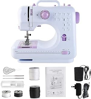 Sewing Machine for Beginners & Kids, Mini Portable Sewing Machines with 12 Built-in Stitch Patterns, 2-Speed Foot Pedal, Perfect for Teaching Daughter Granddaughter to Sew(White)