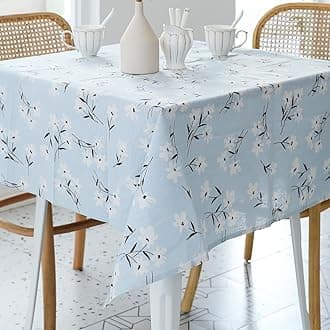 Pastoral Square Tablecloth - 52 x 52 Inch - Linen Fabric Table Cloth - Washable Table Cover with Dust-Proof Wrinkle Resistant for Restaurant, Picnic, Indoor and Outdoor Dining, Floral (Light Blue)