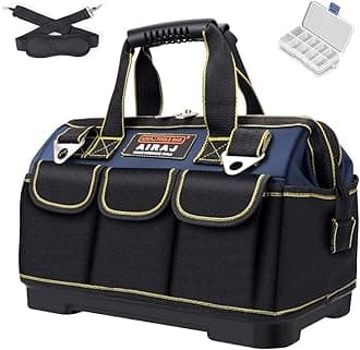 AIRAJ 18 IN Tool Bag Double Waterproof Fabric Large Storage Bag with Soft Padded Handle and Adjustable Shoulder Strap, Electricians Tools Tote (Blue & Black)