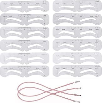12 Pieces Reusable Eyebrow Stencil, Eyebrow Template with Elastic Band for Beginners（6 Styles） clear
