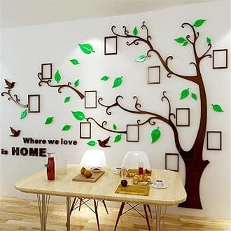 3D Tree Wall Stickers - DIY Photo Frame Tree Wall Decal Family Photo Frame Sticker Murals Wall Décor for Nursery Living Room Bedroom TV Background Home Decorations (M:83x59in,Green Left)